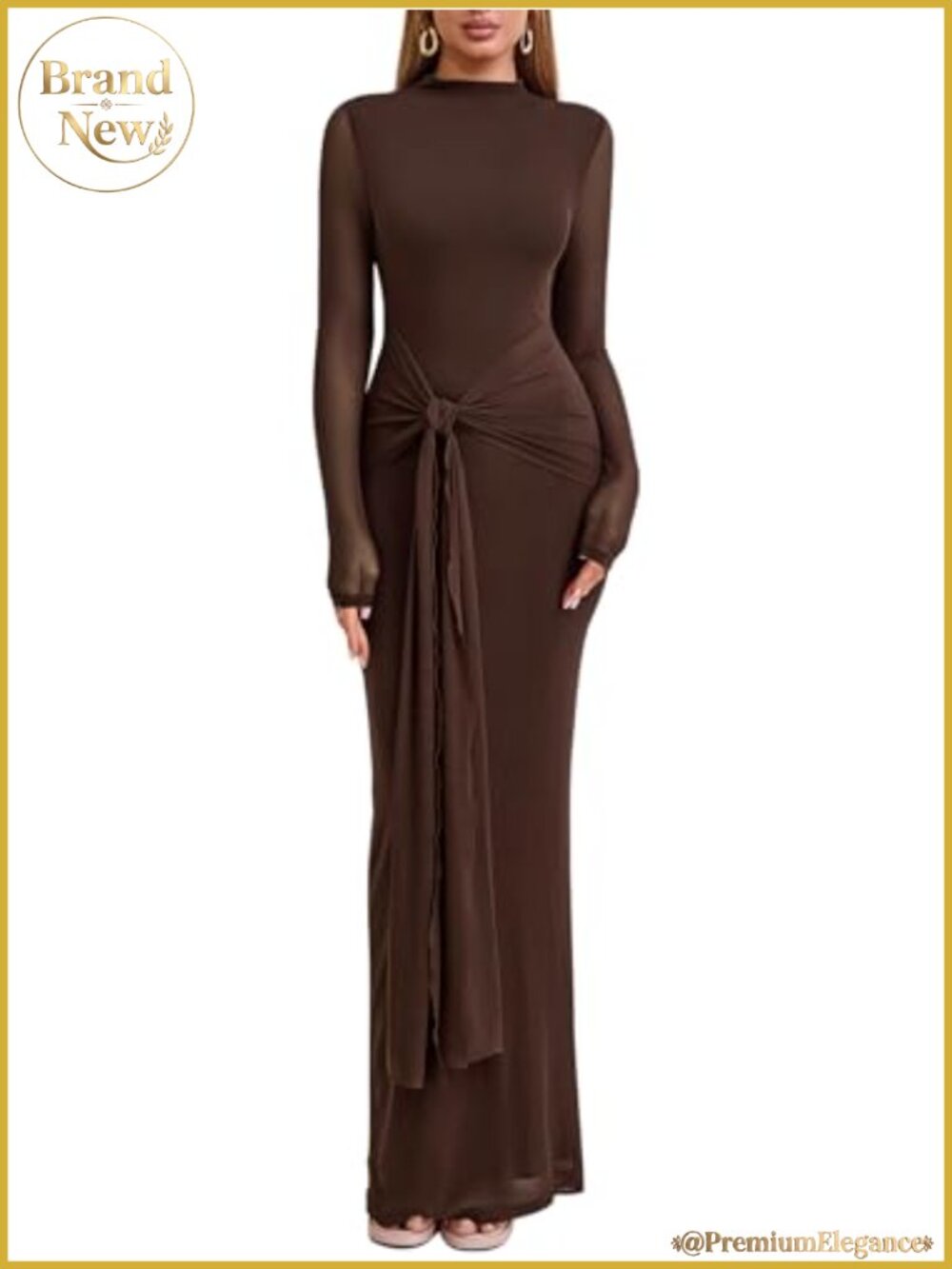 Long Sleeve Bodycon Maxi Mesh Dress Open Back Wedding Guest Formal